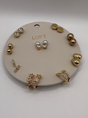 LOFT Gold-Tone Mixed Stud & Hoop Earring Set with Pearls and Crystals